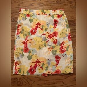 J. Crew Stretch Women's 7 White Floral Cotton Business Casuel Blend Pencil Skirt